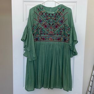 Green Embroidered Floral Tunic